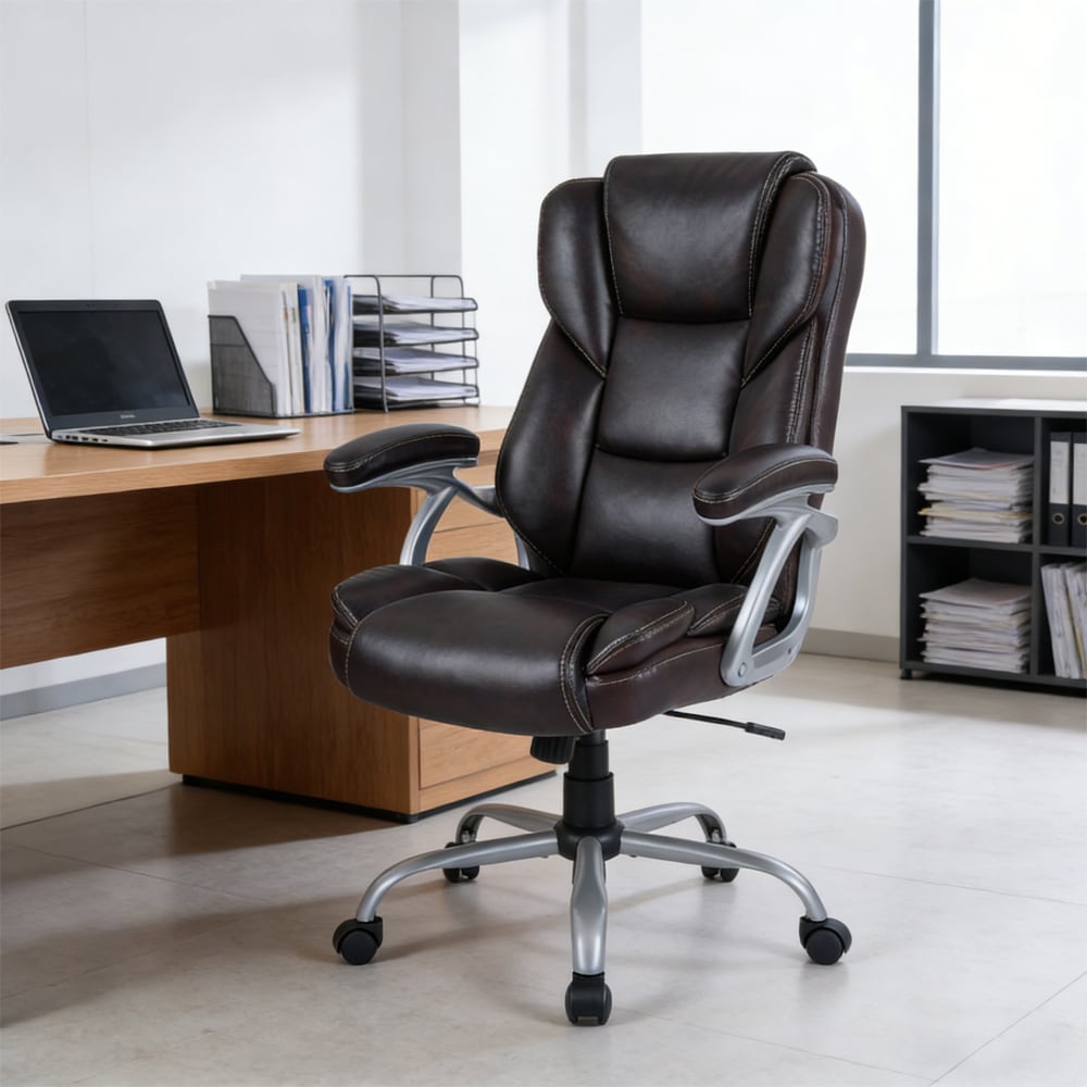 Executive Leather Ergonomic Office Chair With Adjustable Backrest_voghion.com